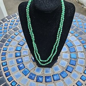 Vintage Green Glass Hand Knotted Necklace